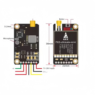 AKK Ultra Uzun Menzilli FPV VTX 1.2W FX2 Ultimate Mini 5.8GHz 37CH Kablosuz Video Göndericisi