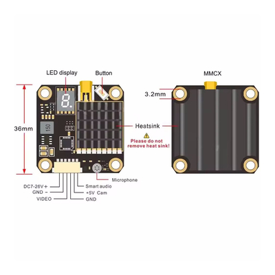 AKK 2W 5.8G FPV Video Verici 37CH 25mW/200mW/600mW/1000/2000mW Değiştirilebilir Drone VTX
